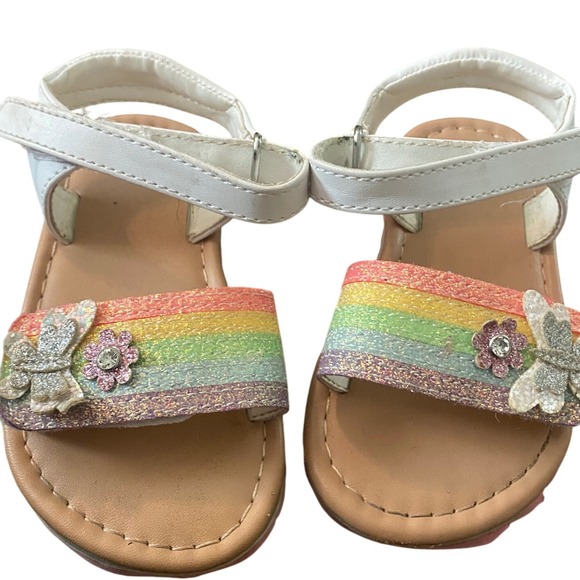 Rainbow Sandals Girls Glitter Flower Hook Loop Summer Play Sandals-size 5 EUC - Picture 1 of 6